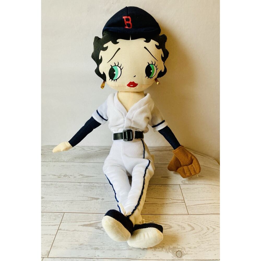 Vintage Betty Boop Baseball Player Plush Doll 17” Cartoon Character w/ Glove